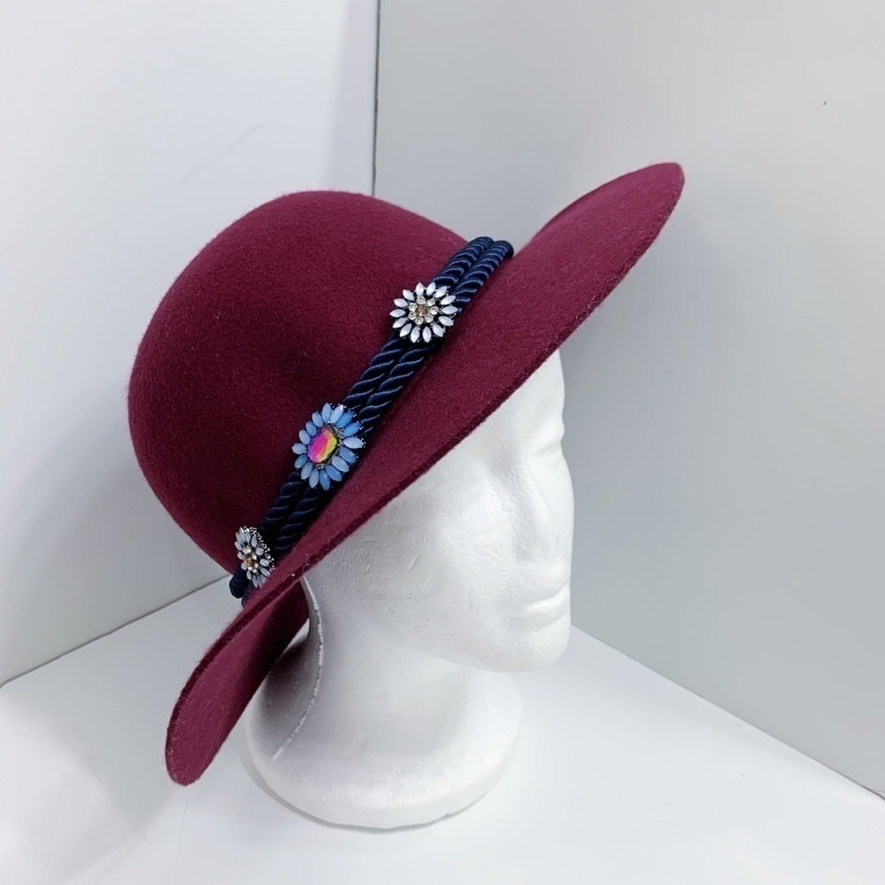 Zara Burgundy Wide Brim Wool Hat. Sz. Medium